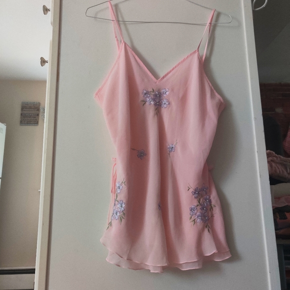 🧸 SOLD 🧸Baby Pink Cottagecore Floral Chiffon Top - Picture 4 of 11
